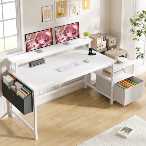 EnHomee 56.5" Office Desk with Drawers & Printer Space for Home Work,White by EnHomee