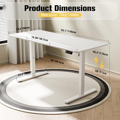 ERGOMAKER 55"x24" Standing Desk, Height Adjustable Sit-Stand Office, White - Image 3