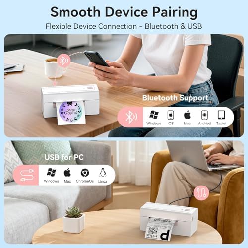 Bluetooth Thermal Shipping Label Printer, Wireless 4x6 Shipping Label Printer, Compatible with Android, iPhone, Mac & Windows, Widely Used for, Amazon, Shopify, Etsy, USPS(White) - Image 2