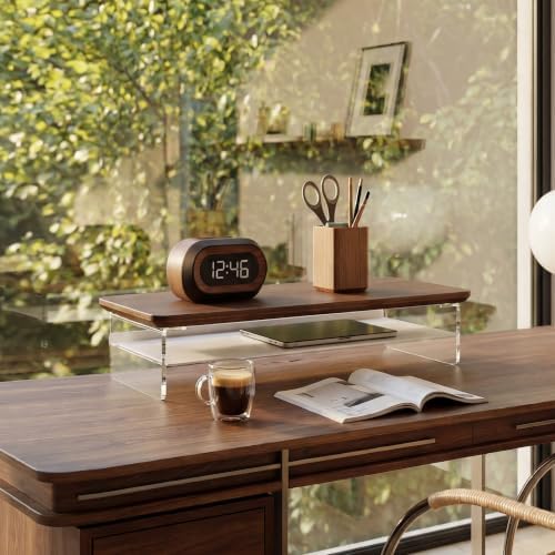 Fenge 23.6" Monitor Stand with Clear Acrylic Legs, Brown - Image 2