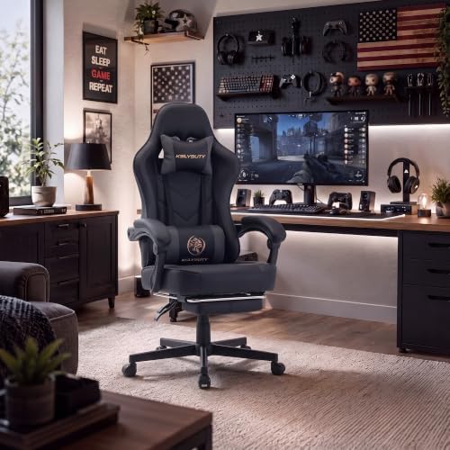 Desk Computer Gaming Chair - High Back Ergonomic Office Chair with Footrest and Lumbar Support, Swivel Comfy Home Gamer Video Game Chairs with Pocket Spring Cushion for Adults (Grey Leather) - Image 2