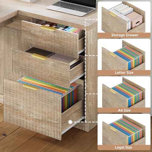 78.7" L-Shaped Office Desk with Drawers and File Cabinet Natural - Image 6