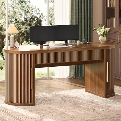 SEDETA 58.3" x 21.7" Fluted Office Executive Desk with 2 Drawers Storage by SEDETA