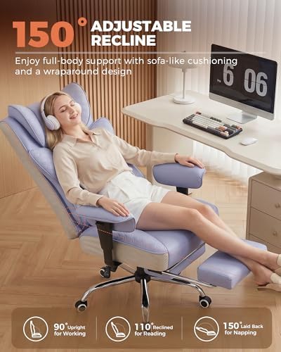 GTPLAYER Big and Tall Office Chair Wide Ergonomic Gaming Chair with Deluxe Embossing Designed Leather with Foot Rest,150°Reclining Adjustable Soft Armrests Pocket Spring Back Support and Pillow - Image 3