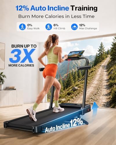 WELLFIT Walking Pad with 12% Auto Incline & Handle Bar, Foldable Treadmill - Image 2