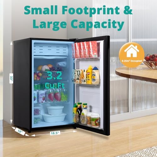 3.2 Cu.Ft Small Refrigerator Single Door, Mini Fridge for Bedroom Office Dorm Kitchen Undercounter, Compact Cooler with Removable Glass Shelves Quite Operation, Black - Image 4