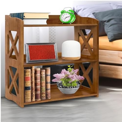 3 Tier Bookshelf, Narrow Bookshelf Wood Bookshelf Organizer, Small Bookcase Display Shelf, 3 Shelf Bookcase for Desktop, Office, Bedroom, Living Room (Brown, 3 Tier) by YCICIHOMEGARDEN
