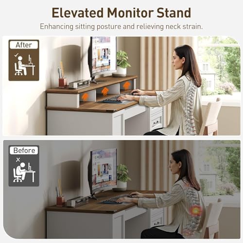 RALGEND 55'' Farmhouse Desk with Drawers, Office Desk with File Cabinet - Image 6