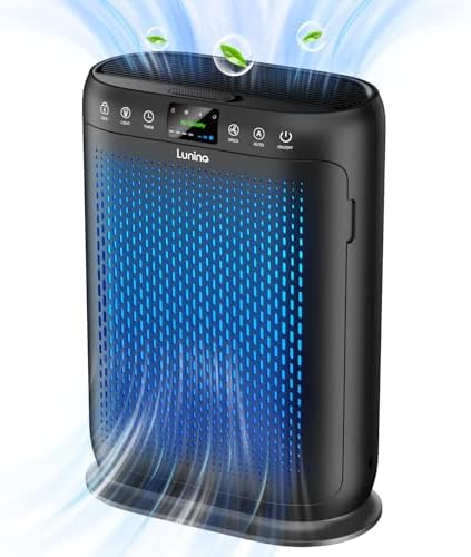 Air Purifiers for Home Large Room up to 2400sq.ft, LUNINO H13 HEPA Air Filter with Air Quality Sensors, Aromatherapy Function, Air Cleaner for Smoke, Dust, Dander, Pets Hair, Odor, E-200 Black by LUNINO