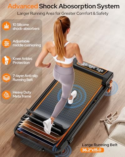 Walking Pad Treadmill with 15% Incline & Dual LED Display, 4 in 1 Walking Pad with Handle Bar, 3.5HP Foldable Under Desk Treadmill, Portable Treadmills for Home 350LBS, 4 Adjustable Incline, RGB Light - Image 4