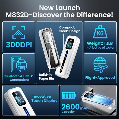 Phomemo M832D Touchscreen Portable Printer Inkless Thermal Wireless Travel - Image 3