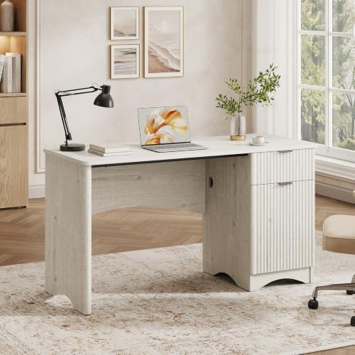 Bestier Computer Desk with Drawers, 47" Wood Office Storage Desk, White Oak - Image 7