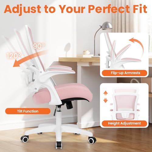 NEO CHAIR Office Desk Chair High Back Mesh Chair Adjustable Lumbar, Pink - Image 4