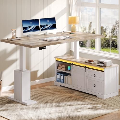 YITAHOME L Shaped Standing Desk with Power Outlets & LED Lights - Image 4