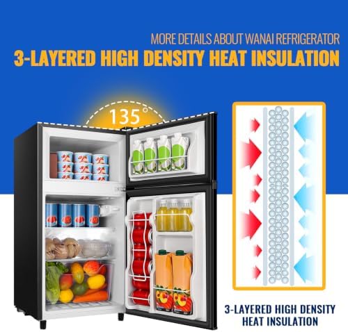 WANAI 3.5 Cu.Ft Black Mini Fridge With Freezer Compact Refrigerator Dorm - Image 4