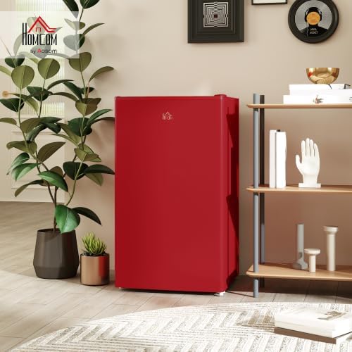HOMCOM 3.2 Cu.Ft Mini Fridge with Freezer Single Reversible Door Red - Image 2