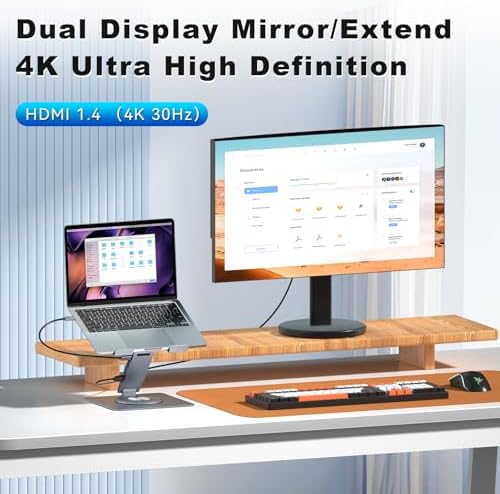 Laptop Docking Station Stand Dual Display 4K HDMI USB3.0 3.5mm Audio Jack 9-IN-1 360° Swivel Laptop Stand for Desk with USB-C Hub Multiport Adapter Universal for MacBook Pro/Air/Dell/HP/Surface/Lenovo - Image 4