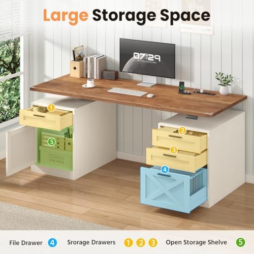 YOMILUVE 60" Farmhouse Electric Standing Desk with Drawers for Home Office - Image 4