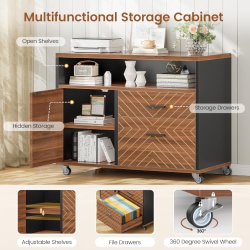 SEDETA 71" Executive Desk with Rolling File Cabinet, Large Office Desk with Drawers, L Shaped Computer Desk with Power Outlets, CPU Stand, Pegboard and Storage Shelves, Brown - Image 5