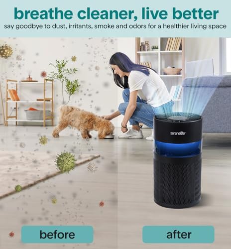 SereneLife Portable Air Purifier - Small Air Purifier with Aroma Box & Ambient Light, High Filtration Efficiency, 2-Speed, Timer & Sleep Mode, Filter Change Reminder, 6 x 6 x 12 in. (Black) - Image 5