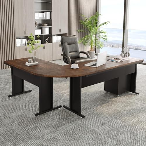 Tribesigns 83" L-Shaped Executive Desk, Large Office Desk with Drawers, Industrial Corner Computer Table with Rolling File Cabinet, Business Workstation for Home Office (Brown, 83 Inches) by Tribesigns