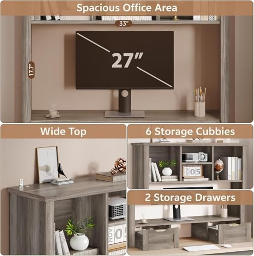 Desk Shelf with Computer Monitor Stand, 37.4''W Desktop Bookshelf - Image 3