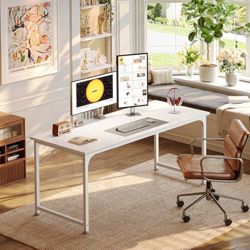 PRAISUN 55 Inch Computer Desk, Office Desk, Spacious Desktop, White - Image 2