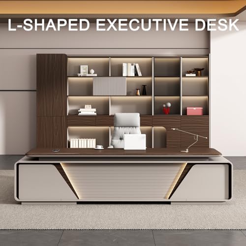 Executive Office Desk with Storage Cabinet,Modern l Shaped Executive Desk,50MM Thick Desktop for CEO Office, Reception & Commercial Workspace - Image 5
