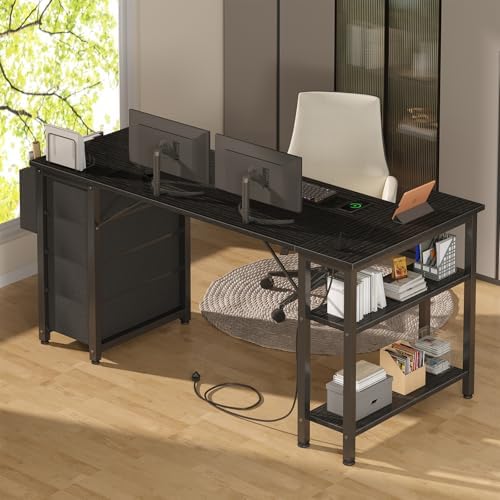 Lufeiya L Shaped Gaming Desk with Drawers & Storage Shelves, 63 Inch Corner Computer Desk with Power Outlet for Home Office Bedroom, L-Shaped Teen PC Desks with Fabric Drawer, Black - Image 4