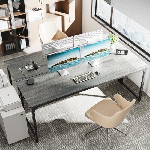 Huuger Computer Desk, 80 Inch Office Desk, Gaming Desk with Storage, Writing Desk Work Desk for Home Office, Study, Long Simple Desk, Large Legroom, Metal Frame, Grey - Image 2