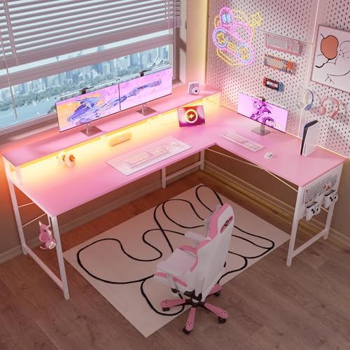 Pamray 64 Inch L Shaped Gaming Desk with Monitor Stand and Power Outlets - Image 2