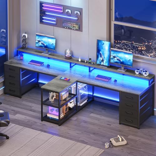 SEDETA 94.5" 2 Person Gaming Desk with 8 Drawers & Storage Shelves, Grey by SEDETA