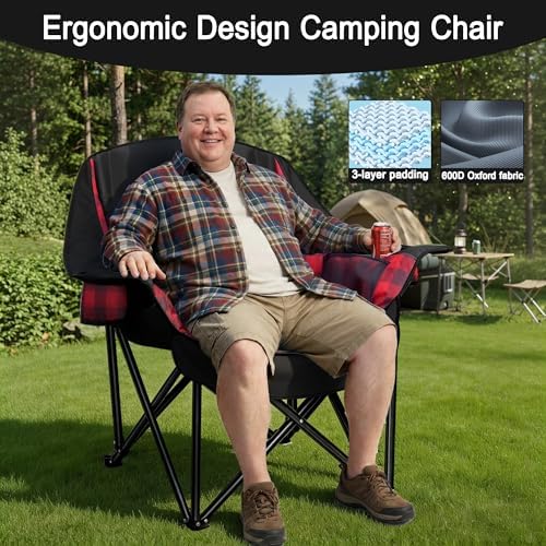 Youtanic Oversized Large Padded Camping Chair, 400 lbs Foldable Lawn Chair - Image 3