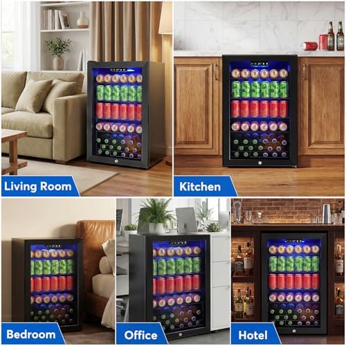 FoMup 20 Inch Beverage Refrigerator 150 Can with Glass Door – Mini Drink Cooler with Reversible Door, Safety Lock & Temperature Control, Small Fridge for Beer Soda Wine, Compact for Dorm Office Hotel - Image 6
