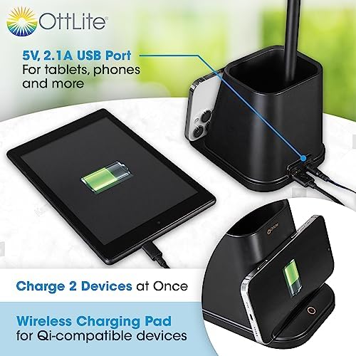 OttLite Merge LED Desk Lamp with Wireless Charging, Black - Image 2