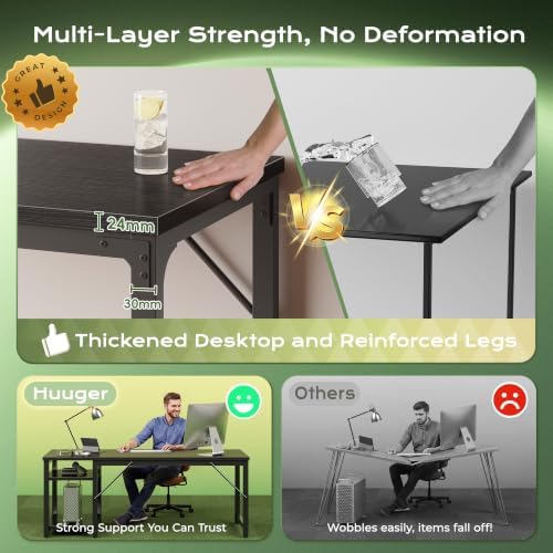 Huuger 63'' x 23.6'' Computer Desk with Power Outlets, 0.95'' Thick Desktop - Image 4