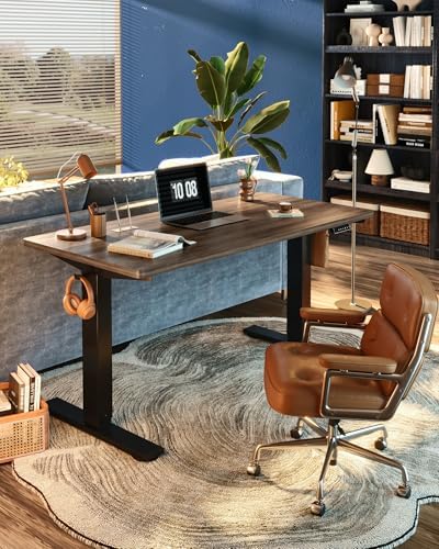 FLEXISPOT EN1 One-Piece Standing Desk, Electric Adjustable with 4 Memory Presets, 176 LBS Capacity, Stable & Quiet, Seamless Desktop for Home Office & Dual Monitors, 60"x24" Black Walnut - Image 2