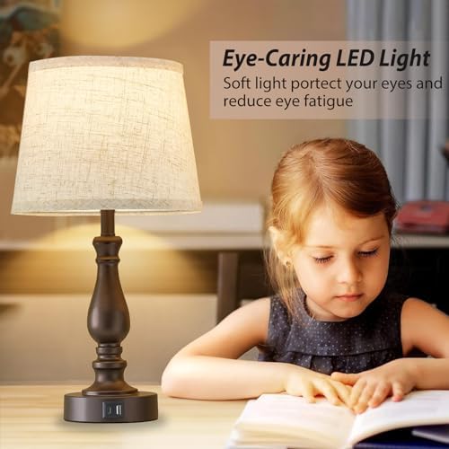EJIAXIN Table Lamps for Bedrooms Set of 2 - Touch Bedside Lamps with USB C+A Ports - Dimmable Nightstand Lamps for End Tables Farmhouse Night Stand Lamps for Living Room Bed Side Guest Room - Image 5