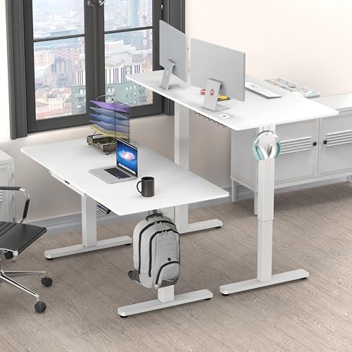 SHW 55 x 28 Electric Height Adjustable Standing Desk w/Drawer, White - Image 2