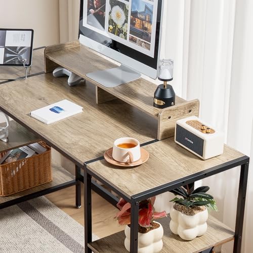 MINOSYS Gaming/Computer Desk - 47” Home Office Small Desk with Monitor Stand, Rustic Writing Desk for 2 Monitors, Adjustable Storage Space, Modern Design Corner Table. - Image 5