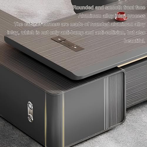 Modern L Shaped Executive Desk with Drawers & Storage, Executive Office Desk Computer Table with Aluminum Alloy Inlaid Curved Surface, Management Workstation for Home or Office(G-Left, L3.2M/126IN) - Image 6