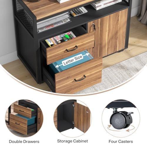 Tribesigns 55-inch L Shaped Desk with Drawer Cabinet, Executive Computer Desk and lateral File Cabinet, 2 Piece Home Office Furniture with Drawers for Hanging File, Doors with Locks (Brown, 55 inches) - Image 5