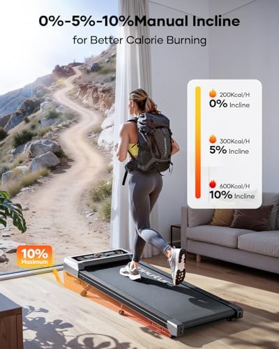 TOPUTURE Walking Pad with 10% Incline, 3.0HP Brushless Quiet Under Desk Treadmill, Portable Treadmills for Home/Office, Running Machine 300 lbs Capacity with RGB LED Screen, Remote Control/App Control - Image 2