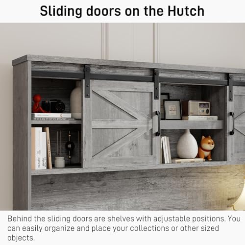 Vabches Farmhouse 67" H Executive Desk with Hutch & 5 Drawers,Grey - Image 4