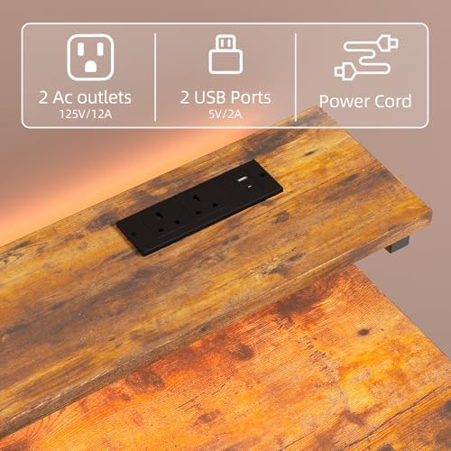 MUTUN Small Desk with Drawers, 31 Inch Computer Desk with Power Outlet & LED Light, Gaming Desk with Adjustable Monitor Stand & Pegboard, Modern PC Study Writing Table for Bedroom, Rustic Brown - Image 4