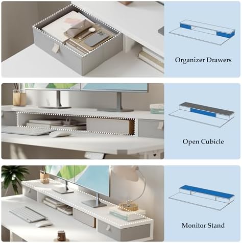 Klicelor 63 x24 Inch Electric Standing Desk with Drawers, Adjustable Height Small Sit Stand Desk for Home Office, Compact Computer Workstation with Storage– White - Image 4