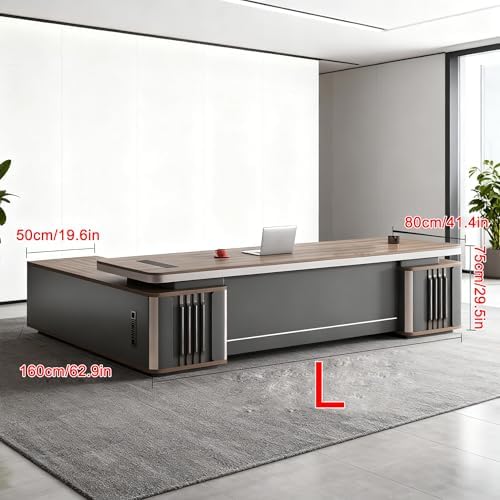 Modern L Shaped Executive Desk with Drawers & Storage, Executive Office Desk Computer Table with Aluminum Alloy Inlaid Curved Surface, Management Workstation for Home or Office(E-Left, L2.8M/110IN) - Image 2