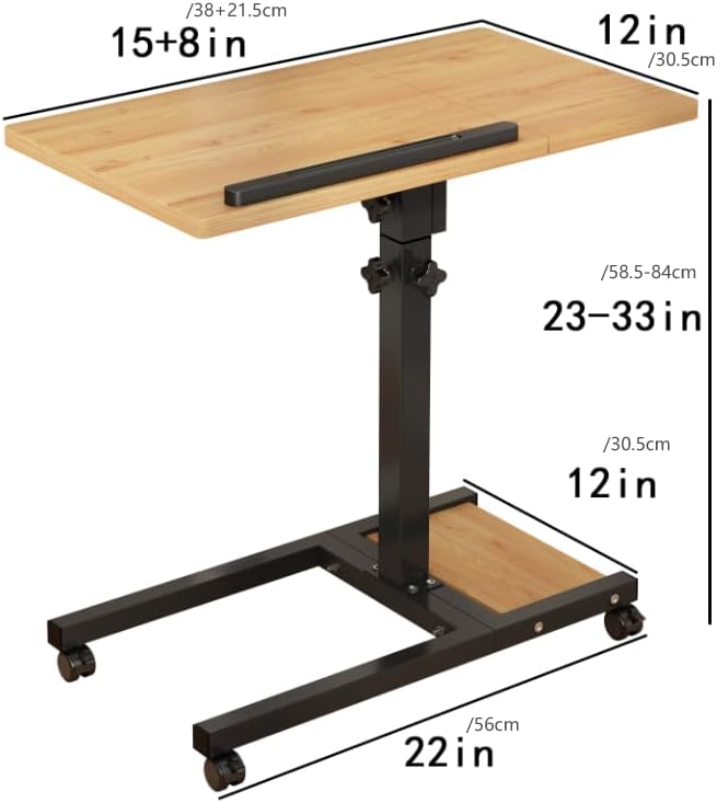 LINGMI Mobile Height Adjustable Laptop Desk with Mouse Pad, Portable Laptop Desk Rolling Tiltable Table with Small Side Table for Couch,Rolling Computer Stand - Image 2