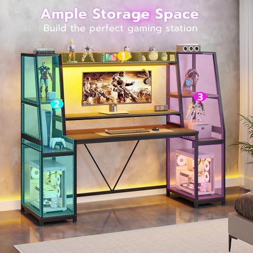 SEDETA 65.7'' Gaming Desk with LED Lights, Hutch and Storage Shelves, Black - Image 5