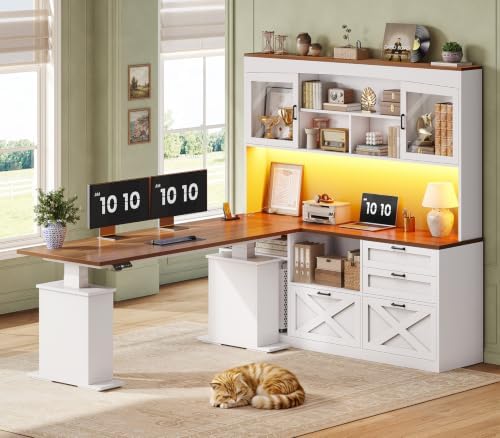 SEDETA 69" L Shaped Standing Desk with 4 Drawers, Detachable Bookshelf by SEDETA